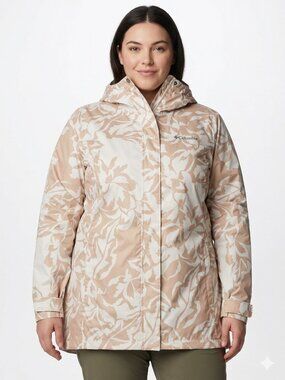 NWT Columbia Women's Splash A Little III Printed Rain Jacket Peach White 3X